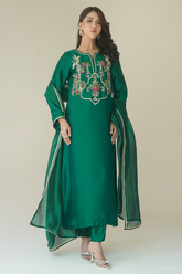 Gul E Noor - Tanish - Green - Pure Sheesha Silk - 3 Piece